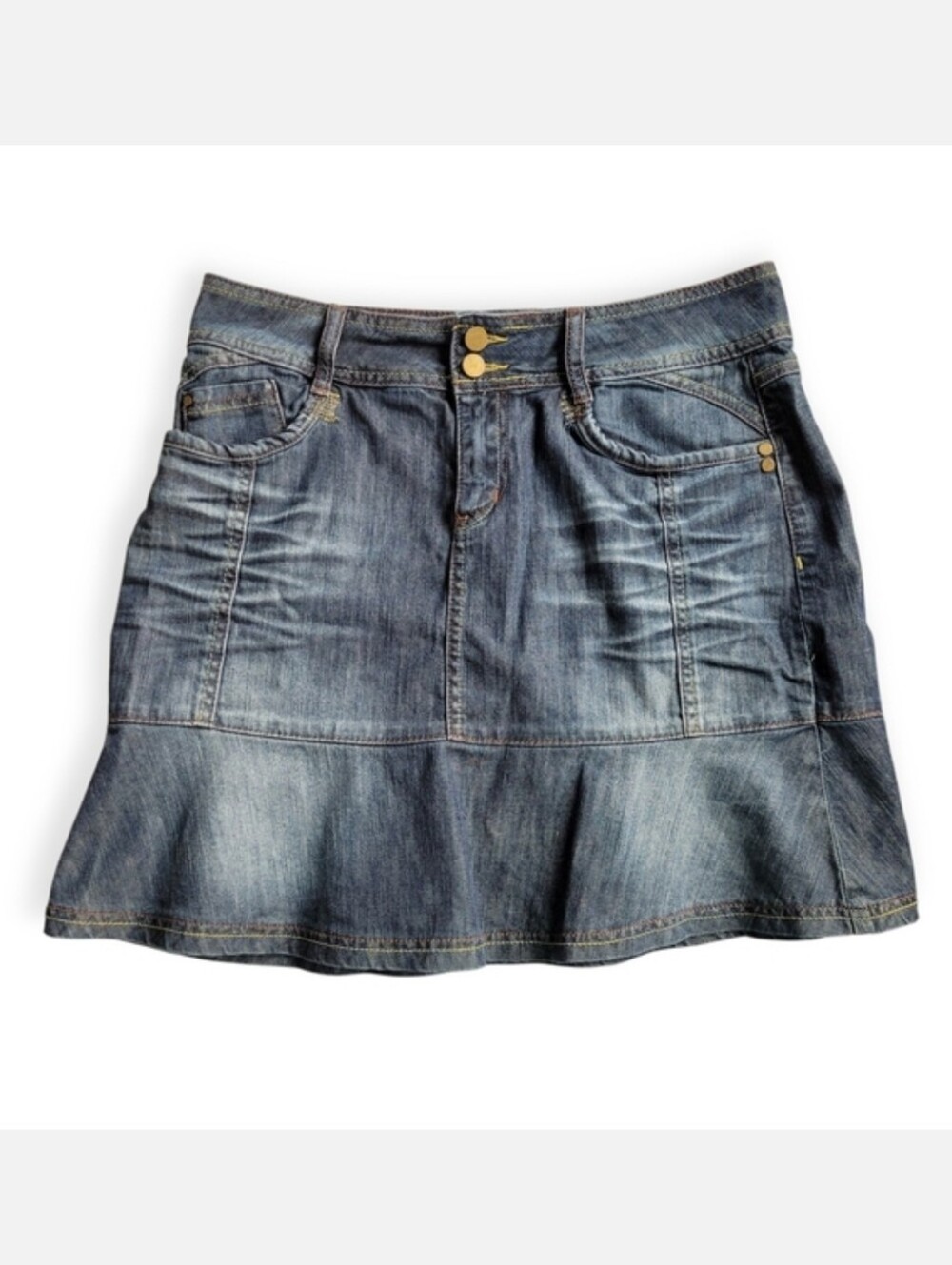 Y2K Denim Ruffle Hem Mini Skirt Blue Size 10 Mean Girls Style